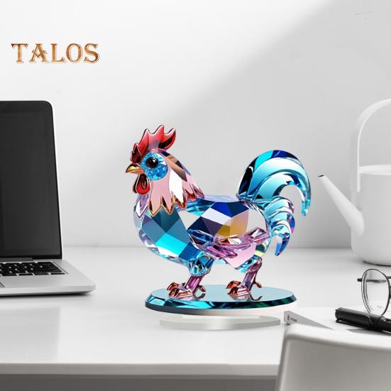 Decorazione da tavolo in acrilico con gufo, gallo, aquila, ornamento piatto 2D, con base per tavolo da ufficio, decorazione per caminetto