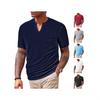 Fashion Year Men's Clothing, European and American Summer New Sports and Leisure Loose Solid Color Full Polyester Imitation Hemp V-neck Men's Short Sl