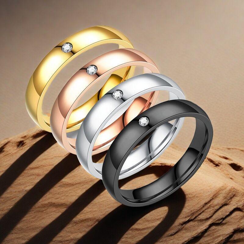 Anillo Minimalista de Banda con Diamantes Estilo Japonés Coreano para Mujer - Anillo de Pareja de Moda