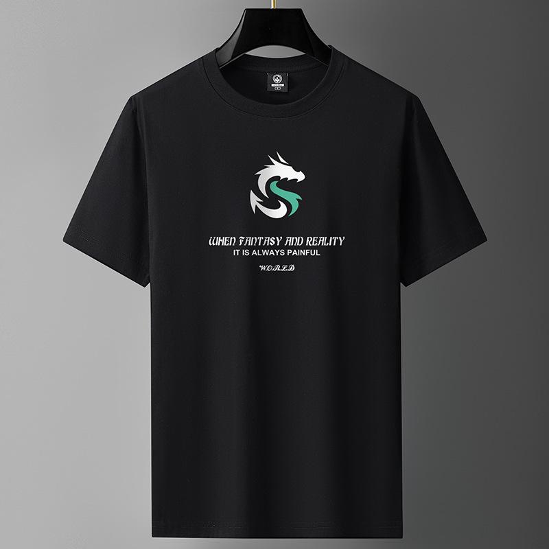 Dragon Pattern M-6XL Pure Cotton Mens Short-sleeved T-shirt Round Neck Boy Casual Tee Shirt