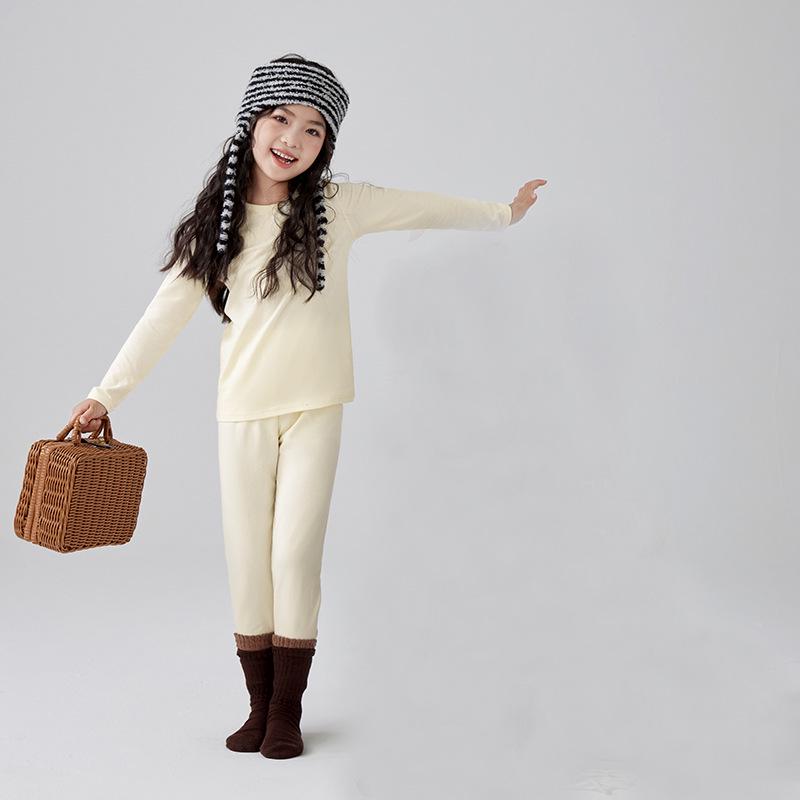 

Детская осенняя одежда: Теплое хлопковое нижнее белье для мальчиков, пижамы для девочек и базовые шерстяные футболки для студентов 100cm