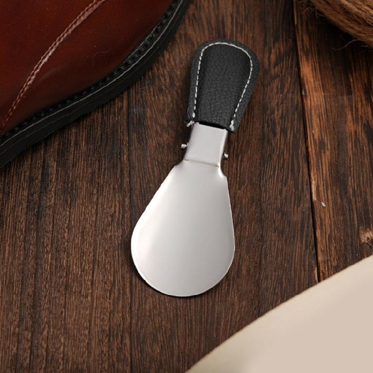 Portable Foldable Stainless Steel Shoehorn Compact Design with Faux Leather Handle For Seniors Travel And Home Use