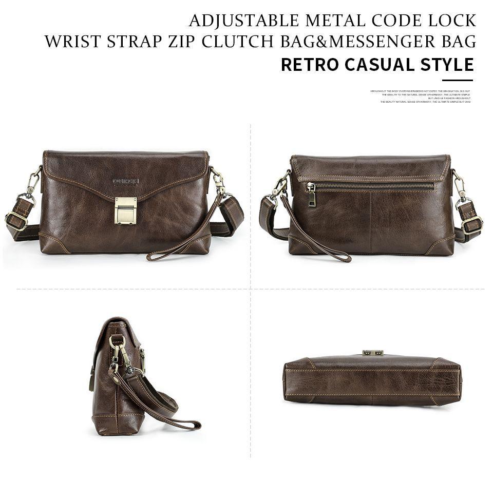 Fashion British Style Top Layer Cowhide Multifunctional High End Password Lock Handheld Baotou Layer Casual Leather Shoulder Bag