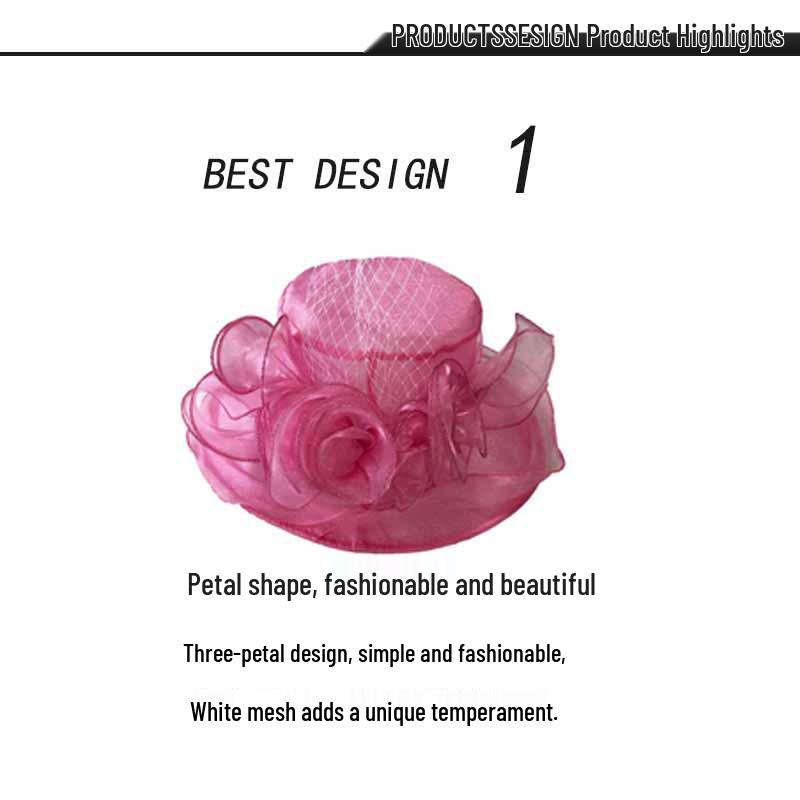 Damen Vintage Sonnenhut mit breiter Krempe und Organzablumen