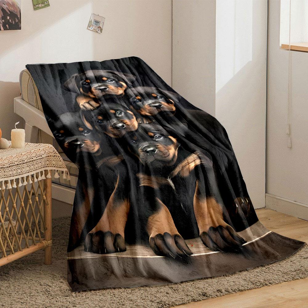 Rottweiler Puppies Flannel Blanket bedroom Blanket for Livingroom Couch lunch break Soft throw for Friend's festival Gift