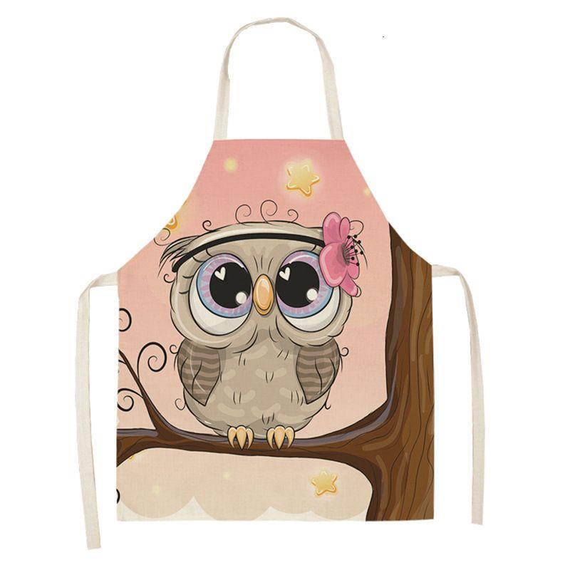 Owl Sleeveless Chef Apron Linen Floral Print Kitchen Decoration Apron Women'S Home Cooking Baked Waist Bib