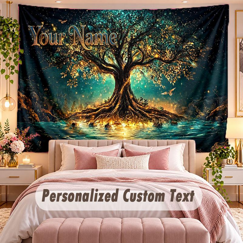 Baum des Lebens (171) Themen-Wandteppich, individuell mit Namen und Text, personalisierter Hänge-Wandteppich für Schlafzimmer, Wohnzimmer-Dekoration