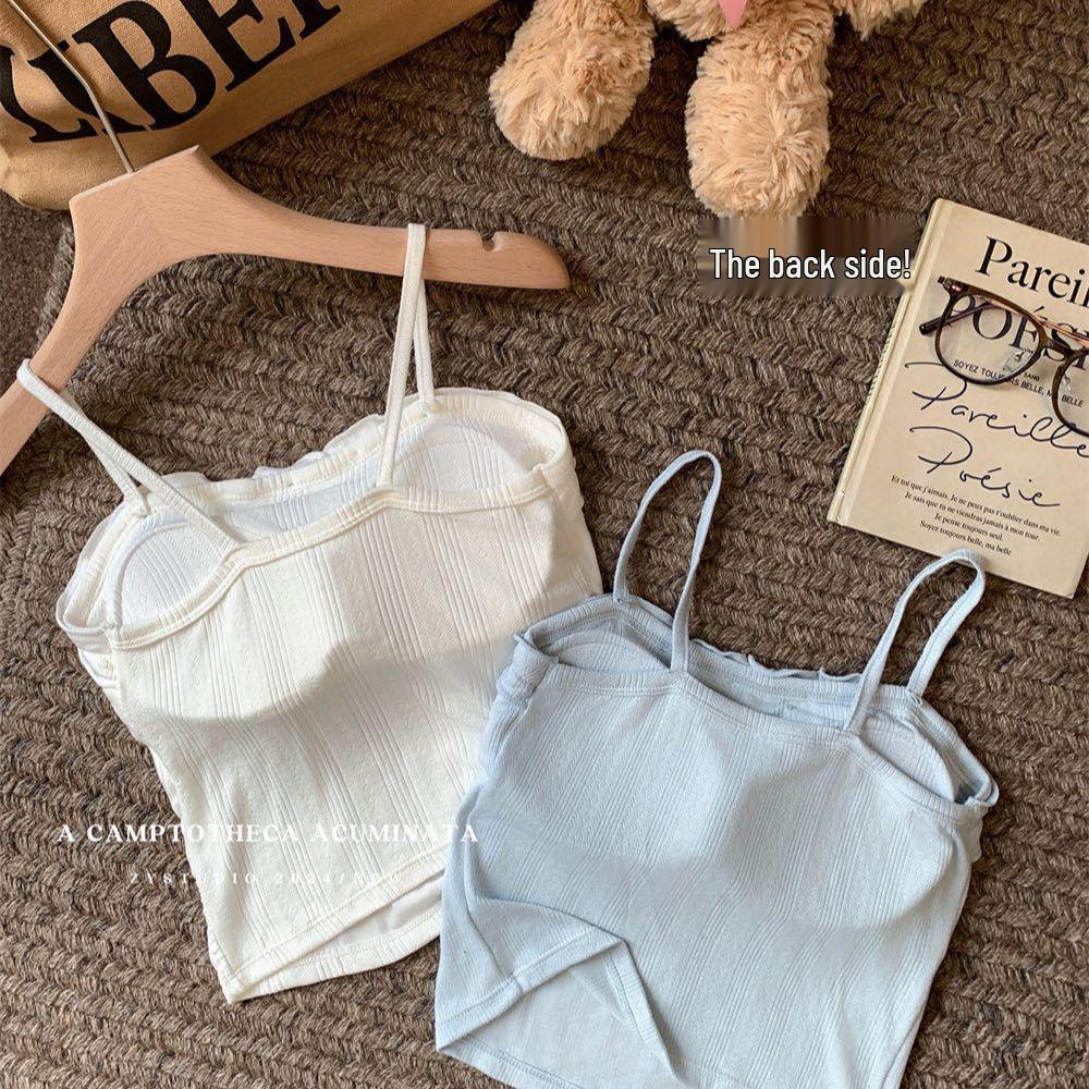 Korean Style Bowknot Patchwork Camisole with Chest Pads - Women's Summer Spicy Girl Lingerie