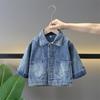 Girls' Bow Denim Jacket - 2024 Autumn Korean Style Casual Top