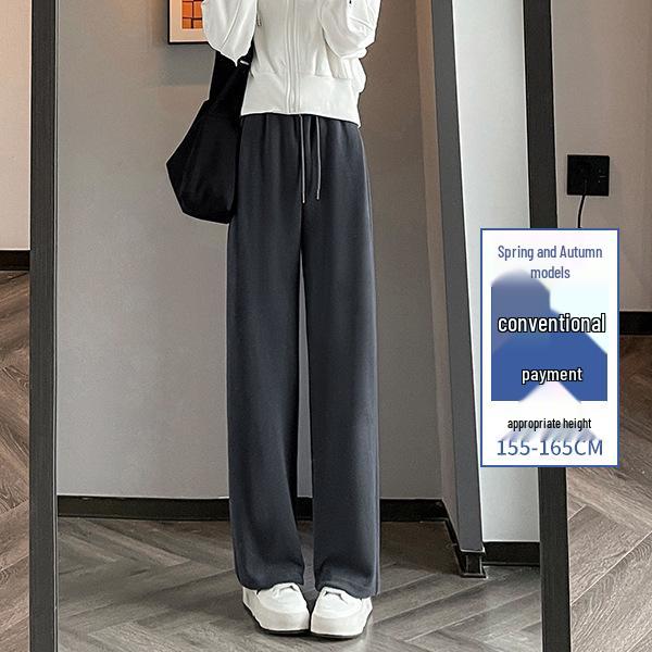 Women's Korean Style High Waist Wide Leg Sweatpants - Petite, Warm, Drape, Casual Sports Pants for Spring 2026