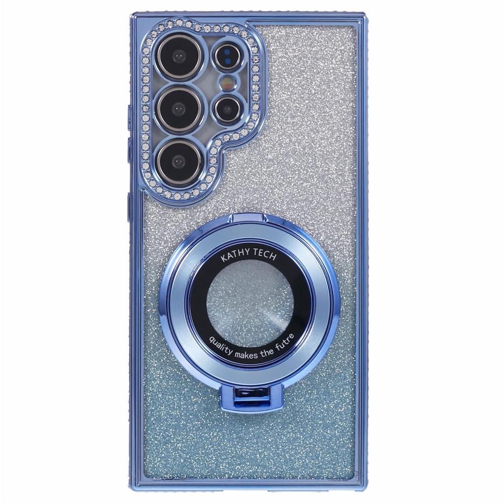 For Samsung Galaxy S23 Ultra TPU Case Rhinestone Gradient Phone Cover with Ring Kickstand