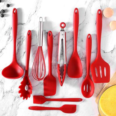 Silikon-Küchenutensilien-Set: Schöpfkelle, Pfannenwender, Schaber, Wender, Öl- und Backpinsel, Schneebesen, Zange zum Kochen und Backen.