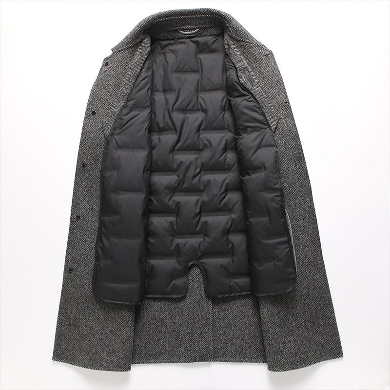 Autumn and Winter New Style Removable Down Liner Double-sided Woolen Coat Men's Versatile Herringbone Cashmere Woolen Coat