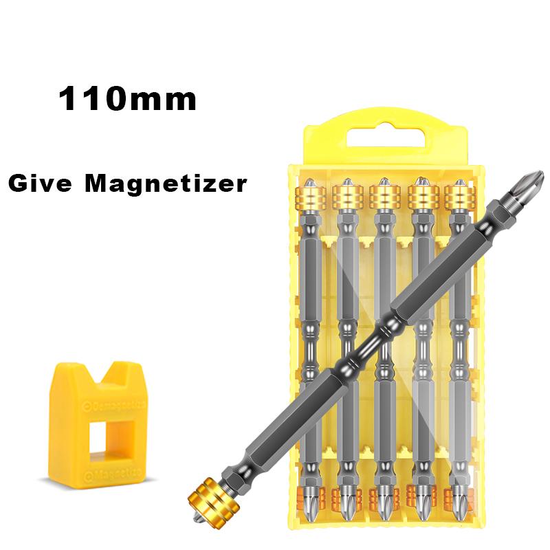 10pcs 65mm/110mm Screwdriver Bit Set Double Head Magnetic Bits 1/4'' Hex Shank D1 Steel For Electric Screw Driver Cross Head
