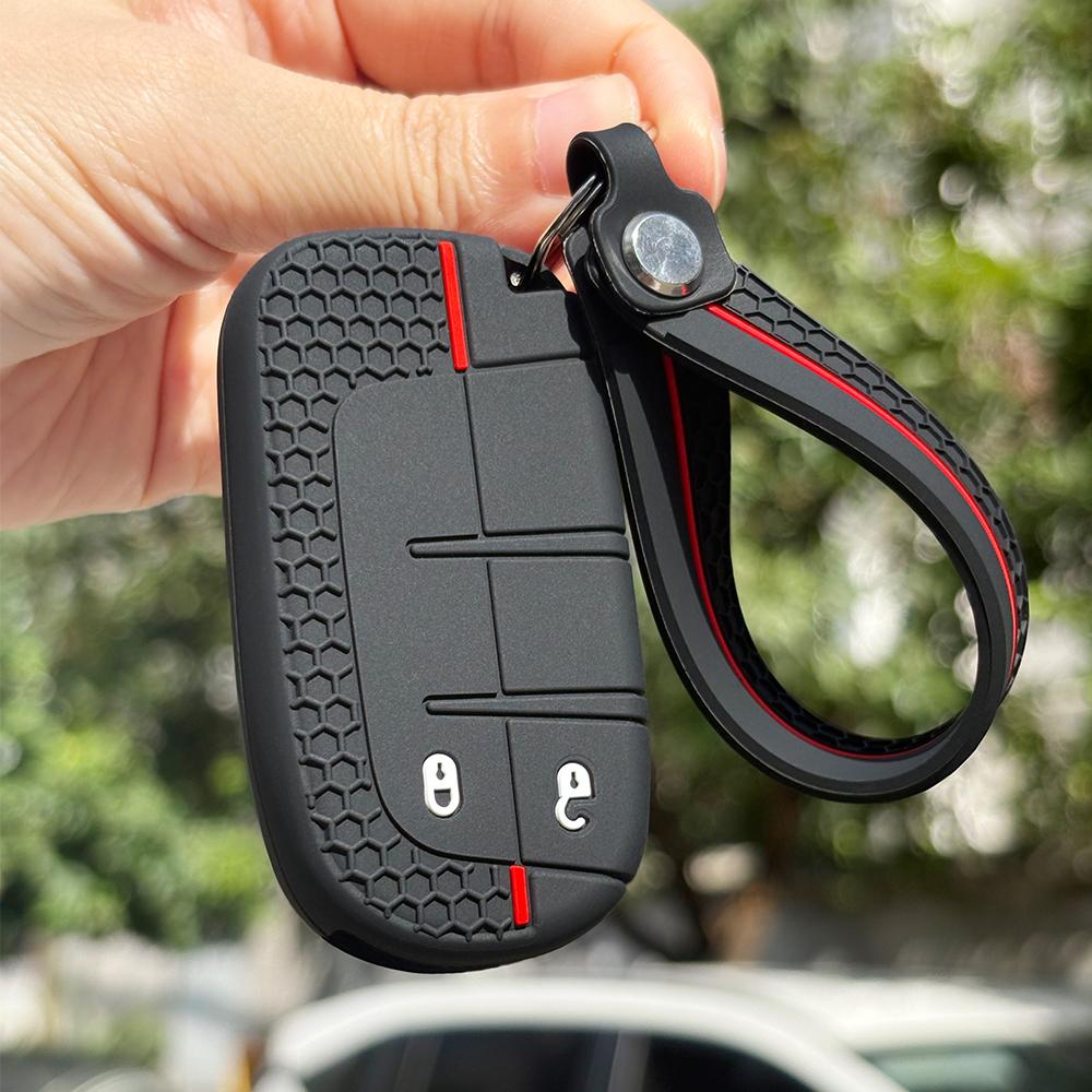 Keychain Protection For Jeep Cherokee Limited Grand Compass Dodge Journey Hellcat Chrysler 300C Ii Silicone Key Cover Fob Holder