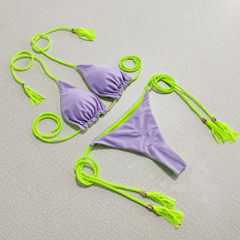 Badeanzug Damen Heißes Mädchen Bikini Zweiteilig Sexy Dreieck Doppelseitiger Kontrast Strand Bademode Dreipunkt Stil