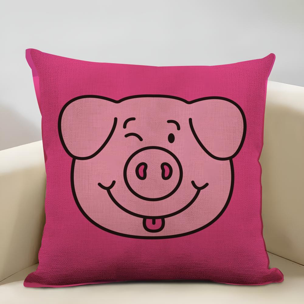Percy Pig Cushion Cover Household Decoration Linen Sofa Cushion Cover: Skin-Friendly & Breathable with Invisible Zipper