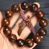 Men's Thunder Mark Jujube Wood Prayer Beads Bracelet with Wind Fire Wheel Pendant