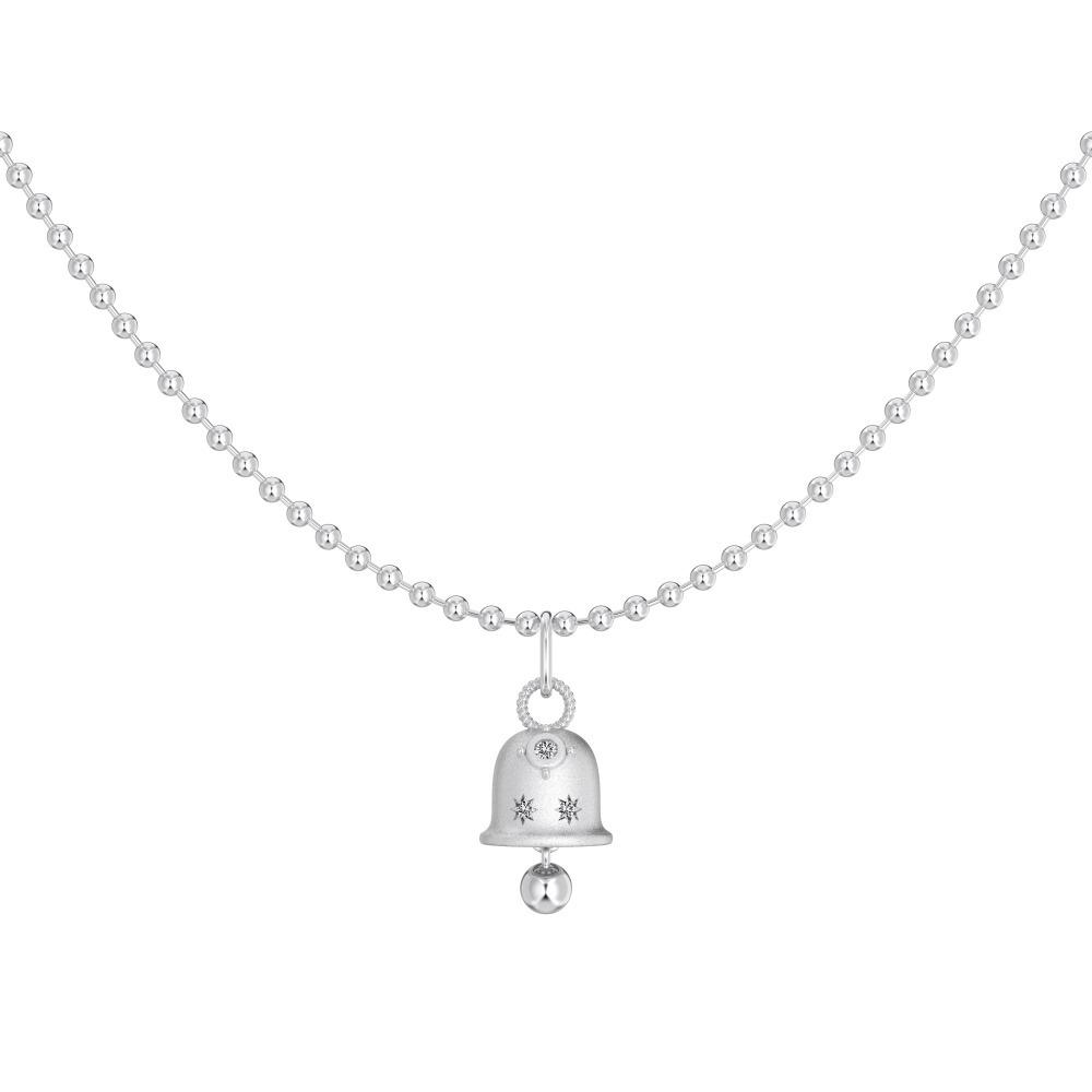 Exquisite Frosted Bell Pendant Necklace, S925 Sterling Silver, Korean-Japanese Style, Light Luxury Clavicle Chain for Women. 925 Silver