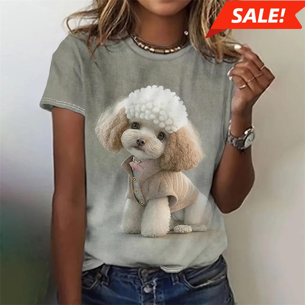 T-shirt For Women Funny 3d Printed Kawaii Cat Dog Animal Graphic Tees Summer Casual O-neck Tops Short Sleeve Loose T-shirts