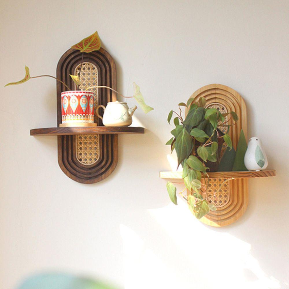 New Handmade Rattan Flower Shelf Boho Style Geometric Wall Mounted Shelves Decorative Floating Shelf Home Decor