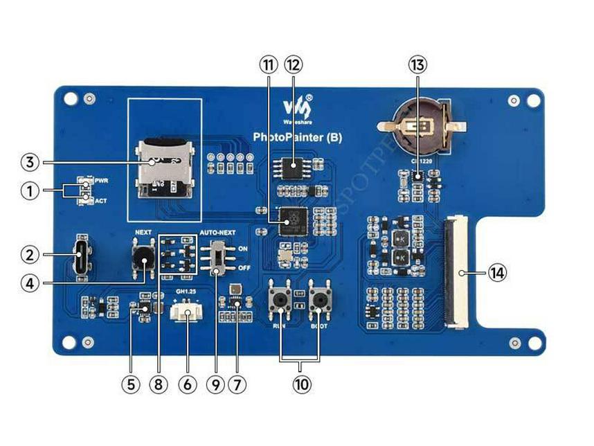 Raspberry Pi Pico 2 RP2350 Electronic Photo Frame with 7.3" E6 Full-Color Screen for Calendar/Painting Poster Display