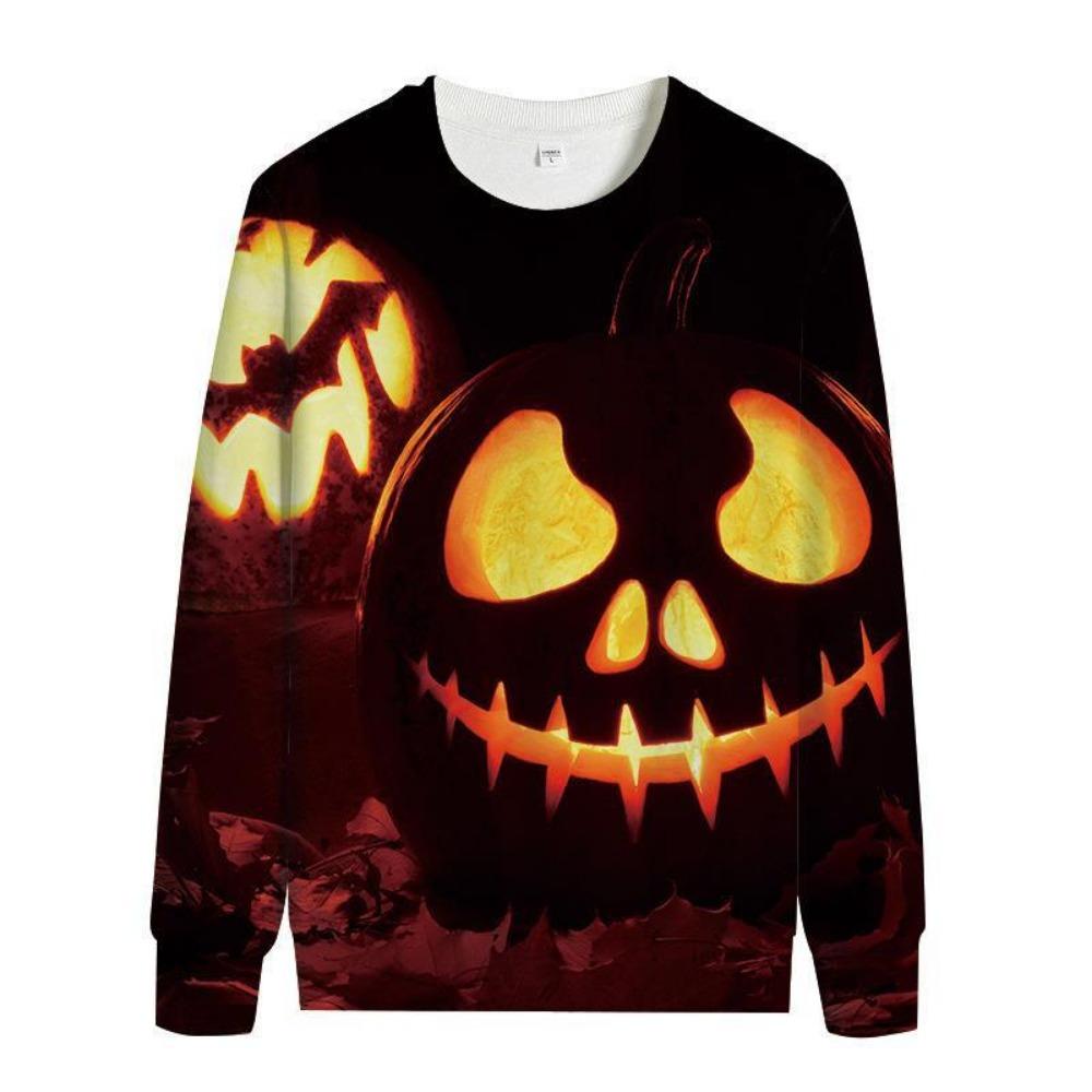Women's Fashion Hoody Halloween Pumpkin Lamp Print Ghost Bat Sweatshirts Long Sleeved O Neck Hoodies Female Tops