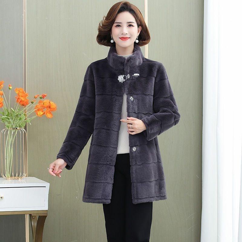 New Danish Mink Coat Imitation Fur Coat Women's Thickened Mink Velvet Wide Lady Winter Clothing Medium and Long