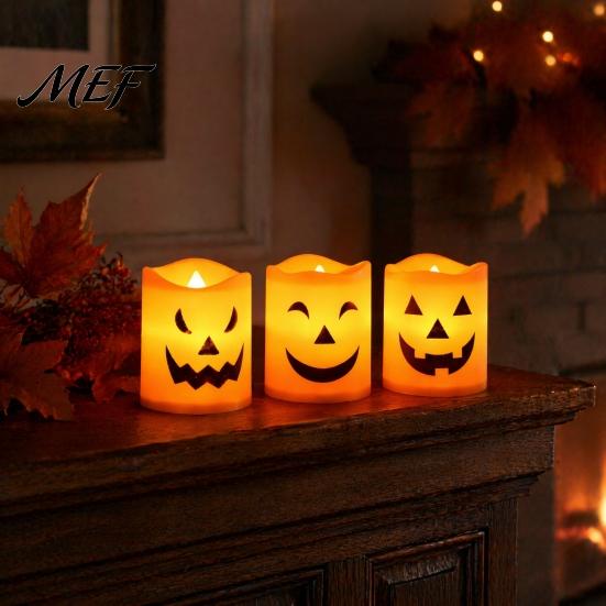 Scary Theme Party Supplies 6 Pcs Battery Operated Flameless Tea Lights, Orange Flickering Electric Fake Halloween Led Candle Candles, Spooky