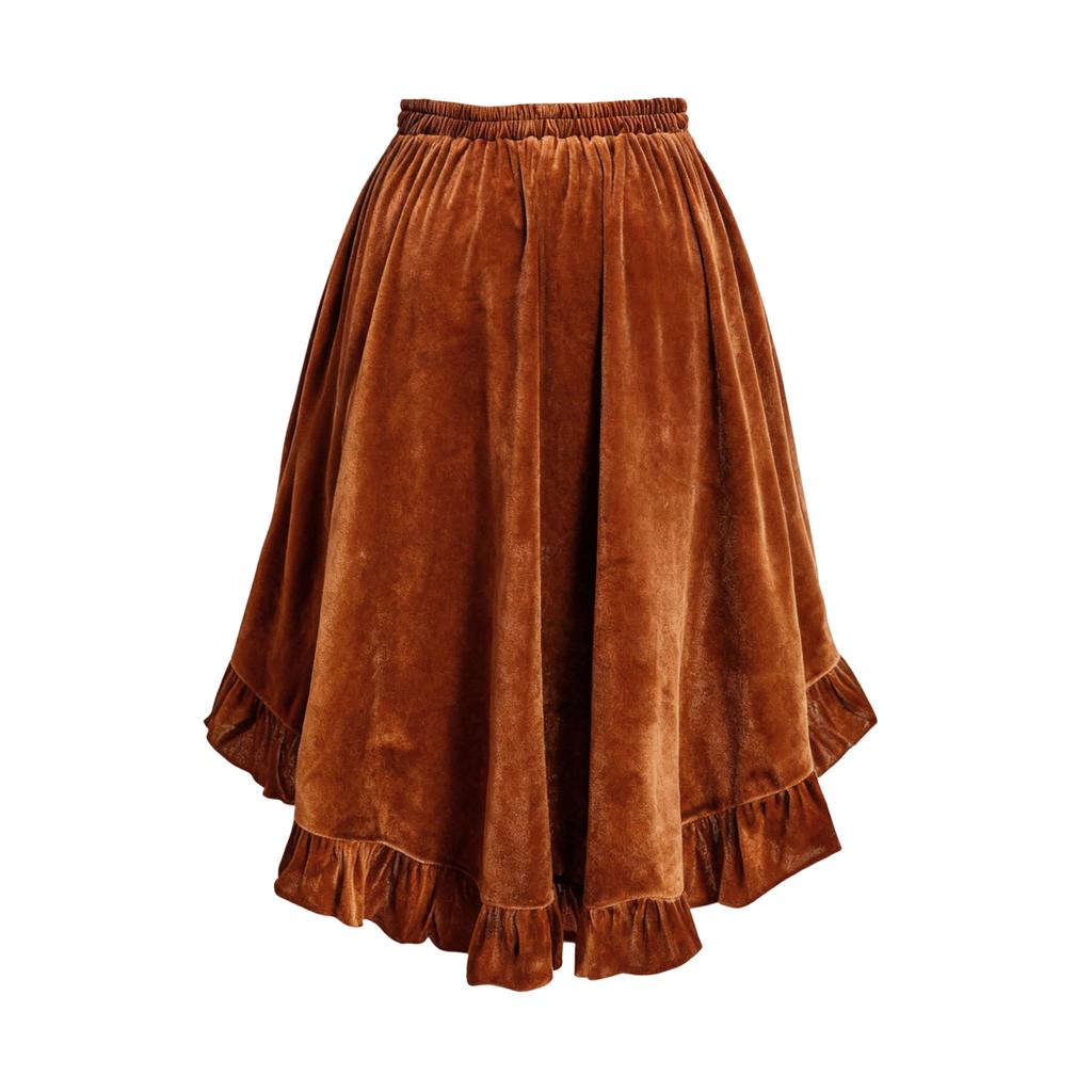 Women's Solid Color Fashionable Ruffled Velvet A-line Skirt