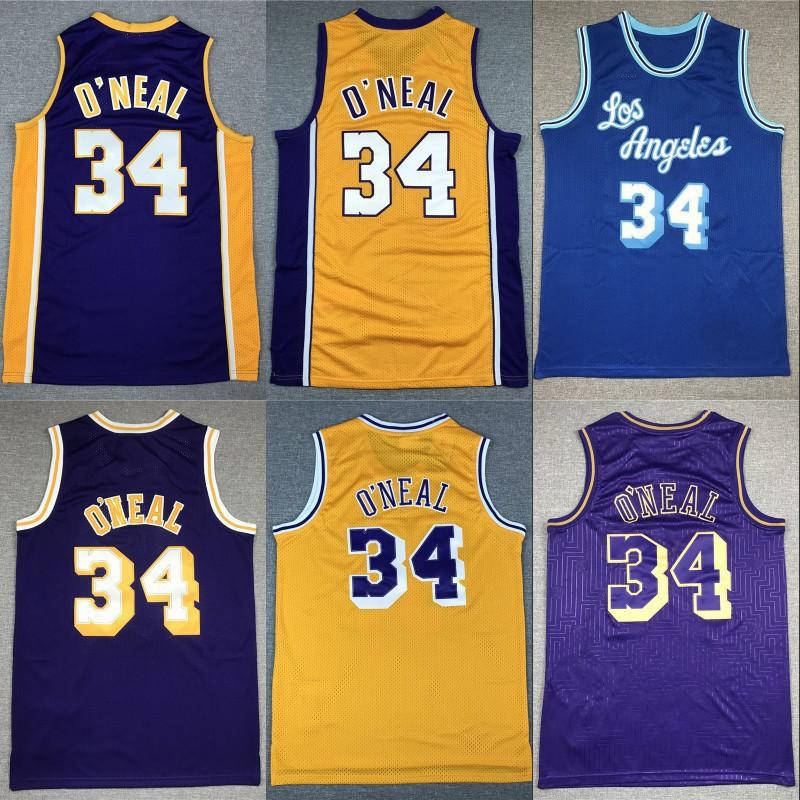 Dámský basketbalový dres Lakers NBA Shaquille O'Neal 34 Vyšívaný Sportovní oblečení Volný střih Závěsný na krku Dlouhý rukáv