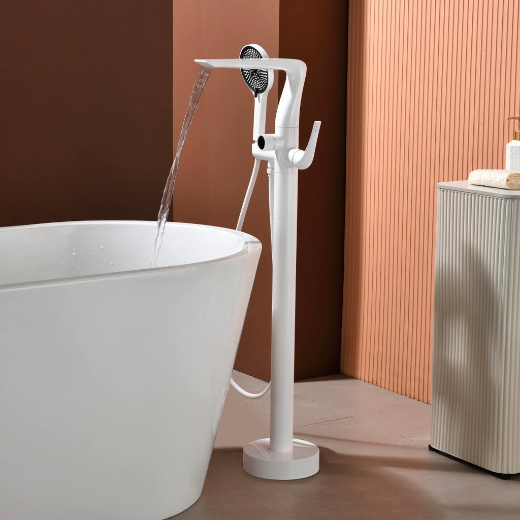 Rose Gold Bathtub Faucet Set Brushed Gold Floor Standing Bathtub Mixer Black Bathtub Faucet Rotation Spout with Handshower Head