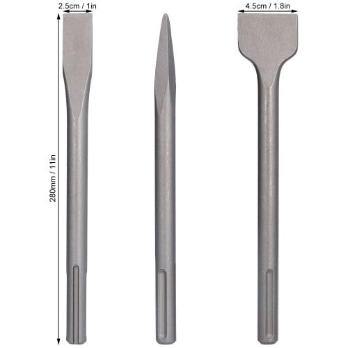 3-Piece Hammer Drill Chisel Set, Carbon Steel Scaling Chisel, Flat Chisel Point Chisel, Rotary Hammer Drill Bit for Tile and Concrete Work (SDSmAX (5-