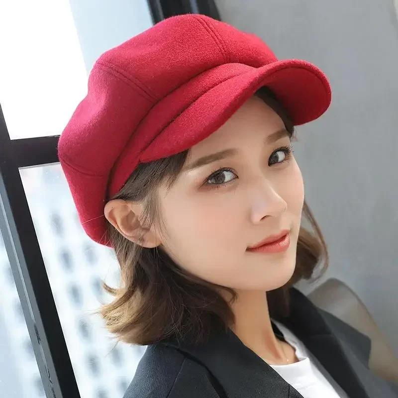 Vintage Beret Newsboy Hat Adjustable Autumn Winter Hat Cabbie Beret Octagonal Cap Soft Woolen Beret for Women Berets Painter Cap