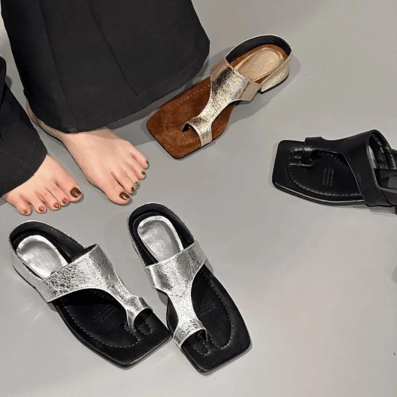 Fashion Sexy Clip Toe Women's Slippers Fashion Heeled Shoes 2025 Summer New Chunky Slides Elegant Flip Flops Designer Sandalias De Mujer