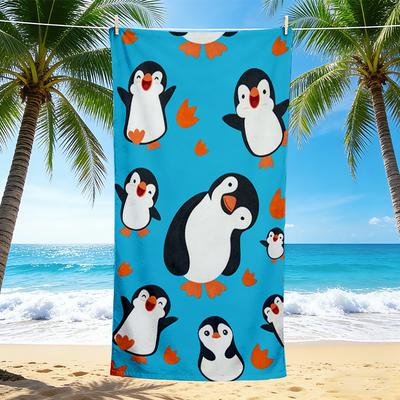 1Pc Penguin Party Beach Towel, Quick Dry, Multi-Use for Beach Pool Gym Yoga Home Travel, Christmas, Halloween, Xmas Gift S929334