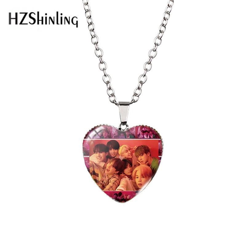 Stylish Bts Jewelry Heart Shaped Necklace Fashionable Alloy Long Chain Accessory
