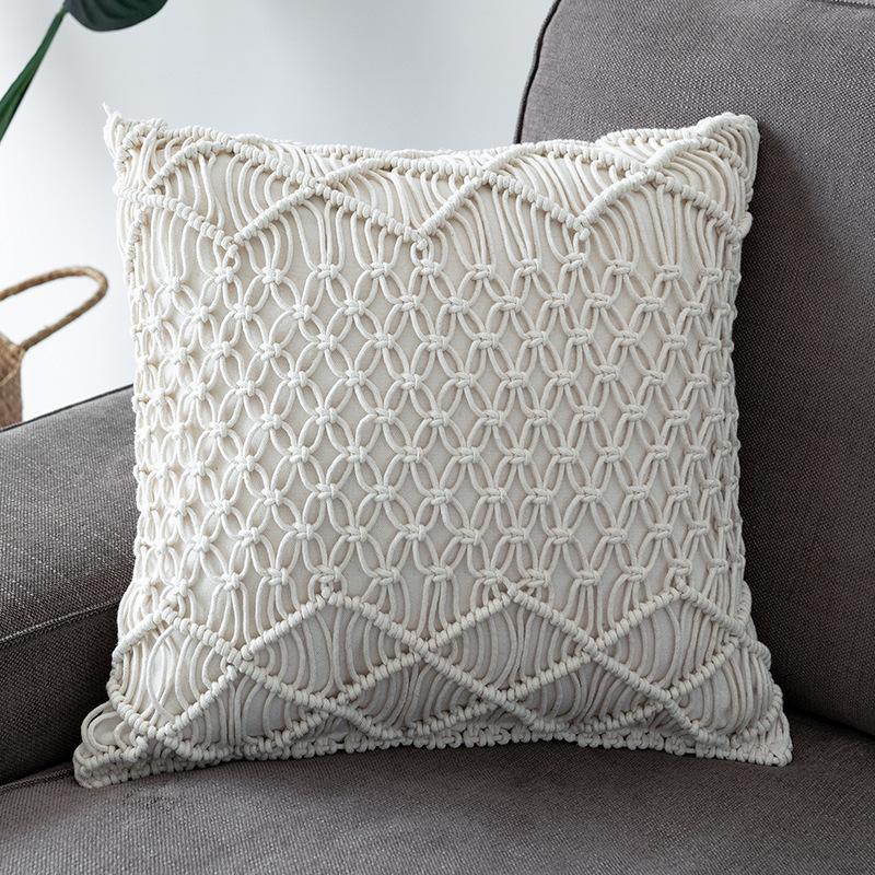 Handmade Cotton Rope Woven Lumbar Cushion Cover for Sofa