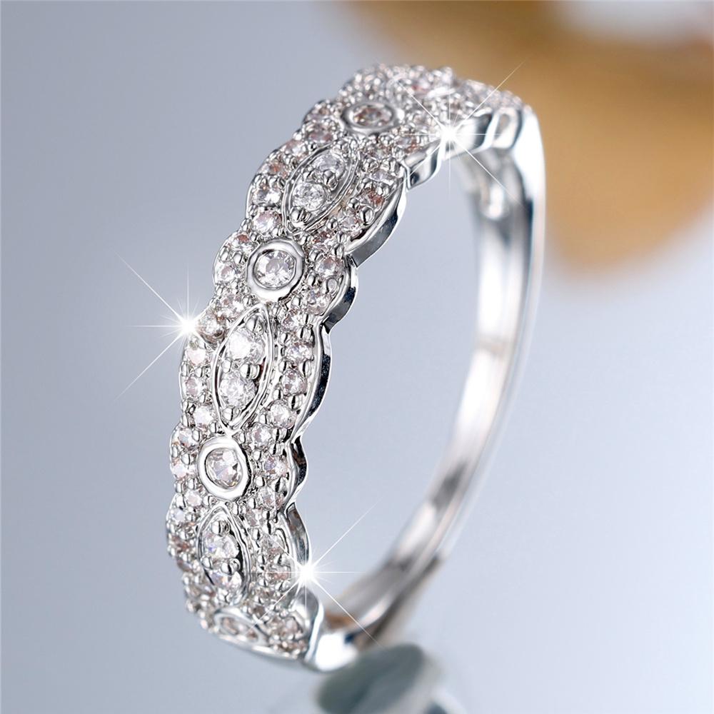 Cute Female Small White Zircon Stone Finger Ring Vintage Silver Color Wedding Band Bridal Jewelry For Women
