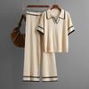 Summer Suit Polo Collar Short Sleeved Fashionable Casual Loose High Waisted Knitted Two-piece Set