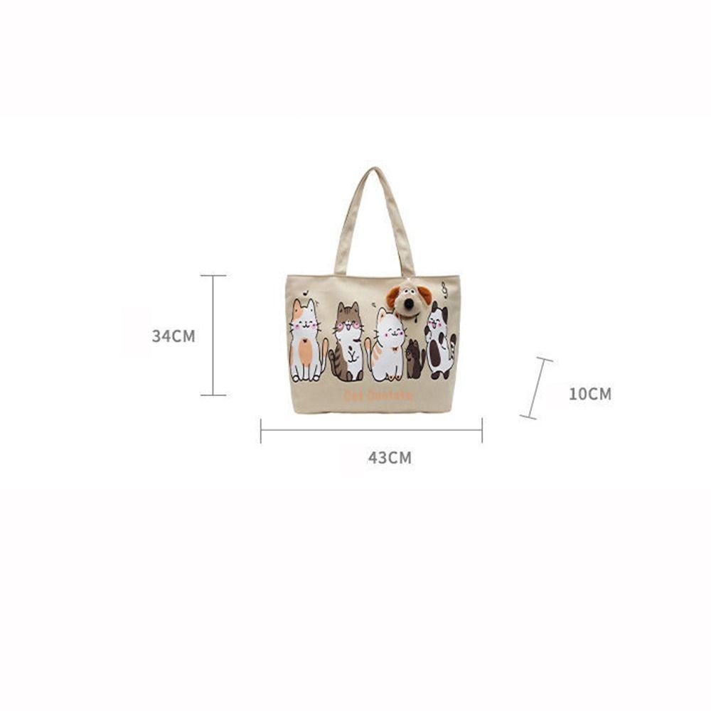 Cute Cartoon Canvas Bag for Women Large Capacity Versatile Shoulder Bag Casual Handbag Commuting Tote Bag Cat Shoulder Bag