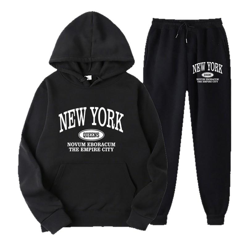 Mens Hooded Sweatshirt Set With Print Casual Sportswear Two-Piece Outfit Fall