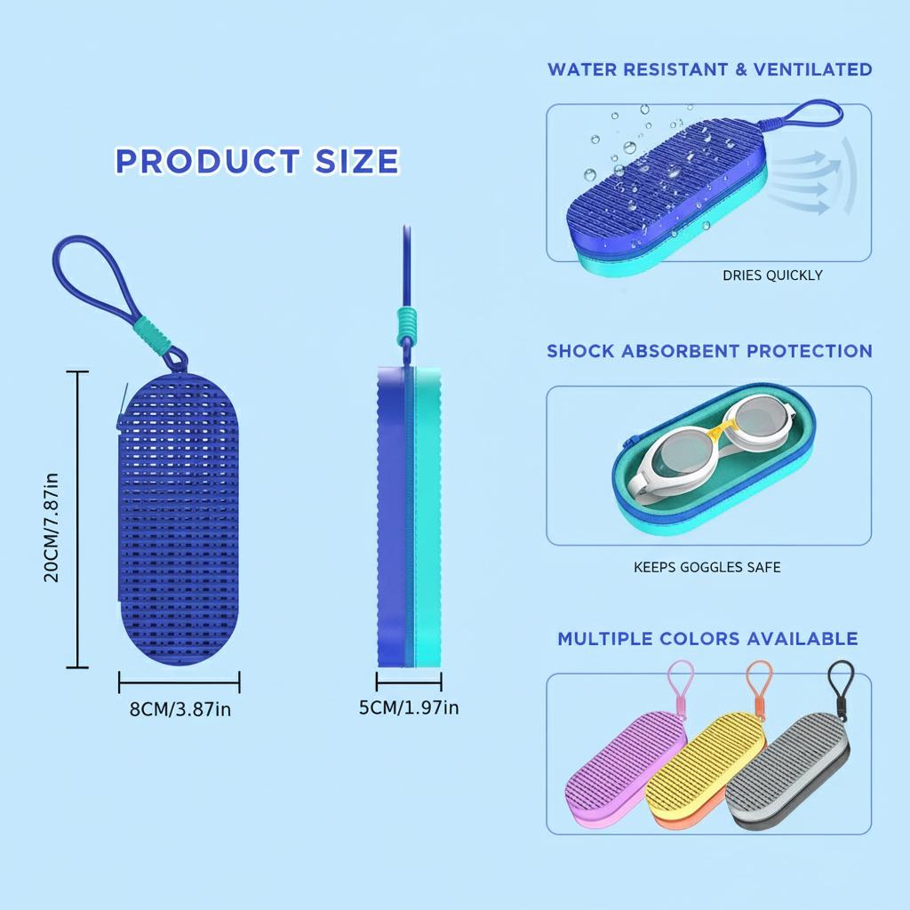 Travel Silicone Glasses Case Breathable Goggle Bag Portable FoldableSunglasses Swimming Goggles Elastic Zipper Wrist Strap Desig