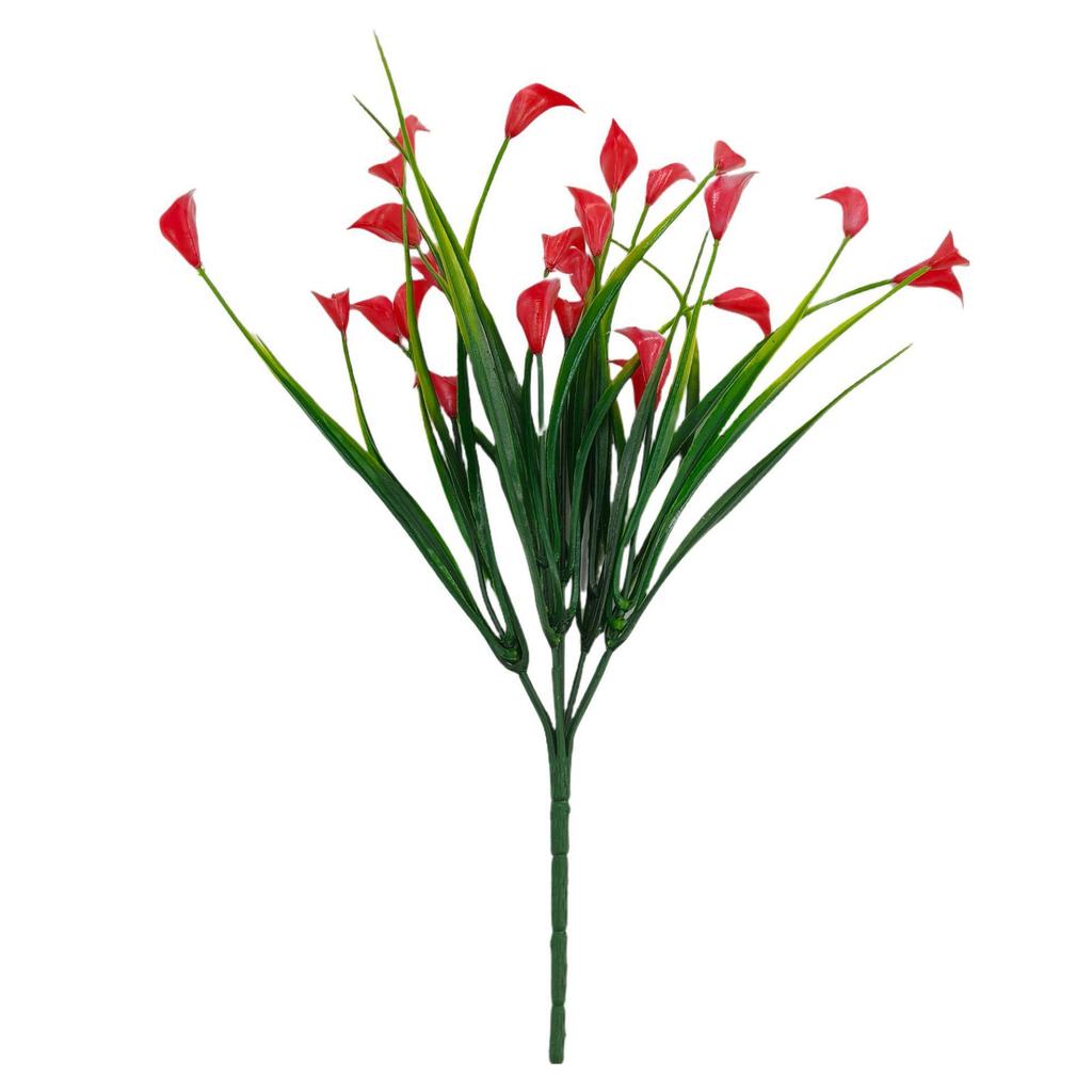UV-Resistant Fake Calla Lily Bouquet, 5-Prong Spring Grass, for Weddings and Hotel Decor