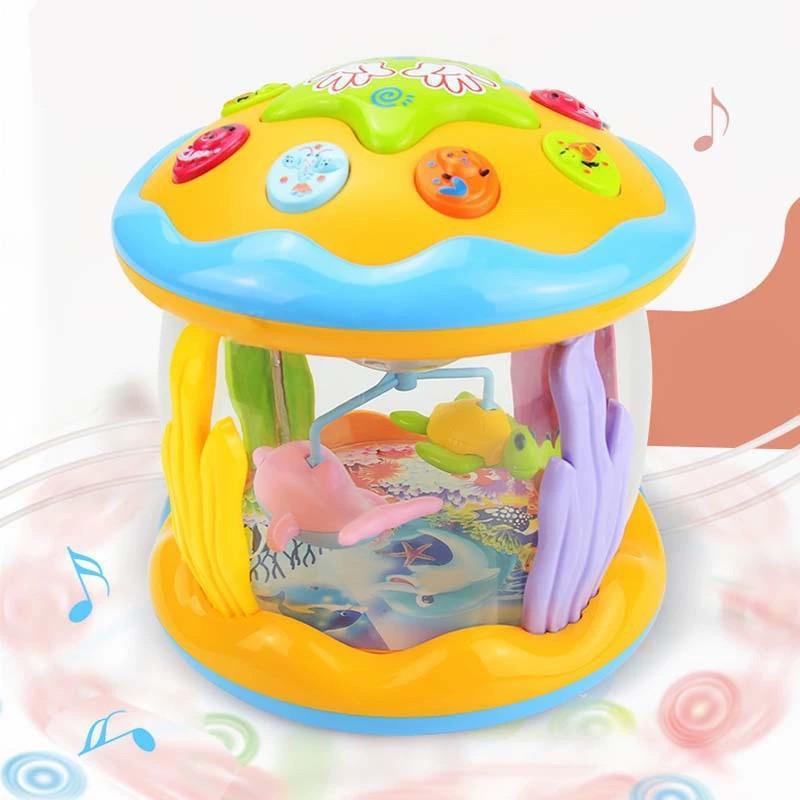 Non-Toxic Random 1Pc Kids Hand Drum Lighting Music Multi-Functional Music Projection Infant Toy Baby Ocean Rotation Soothing Pat Drum Toy