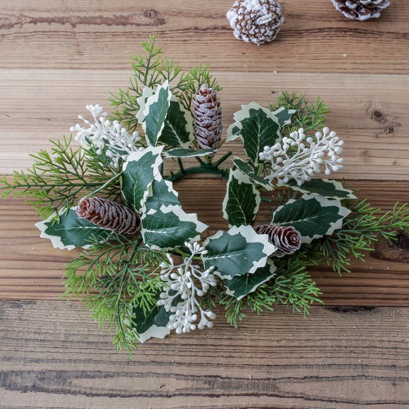 Christmas New Year Table Decoration Leaf Candlestick Wreath Party Home Table Decor Artificial Leave Candle Ring Garland