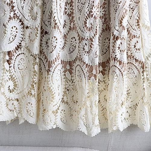 Vintage Women's Crochet Hollow Lace Skirt Casual High-waist Slim A-line Skirt Spring