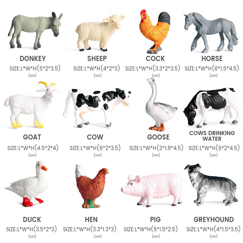 Animal Figures Toy Set Realistic Cute Animal Model Cow Hen Pig Animals Set Plastic Educational Farm Animal Toys for Toddler Kids