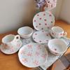 Ins style irregular floral ceramic plate handcrafted Korean underglaze dessert dish