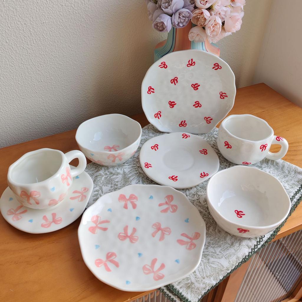 Ins style irregular floral ceramic plate handcrafted Korean underglaze dessert dish